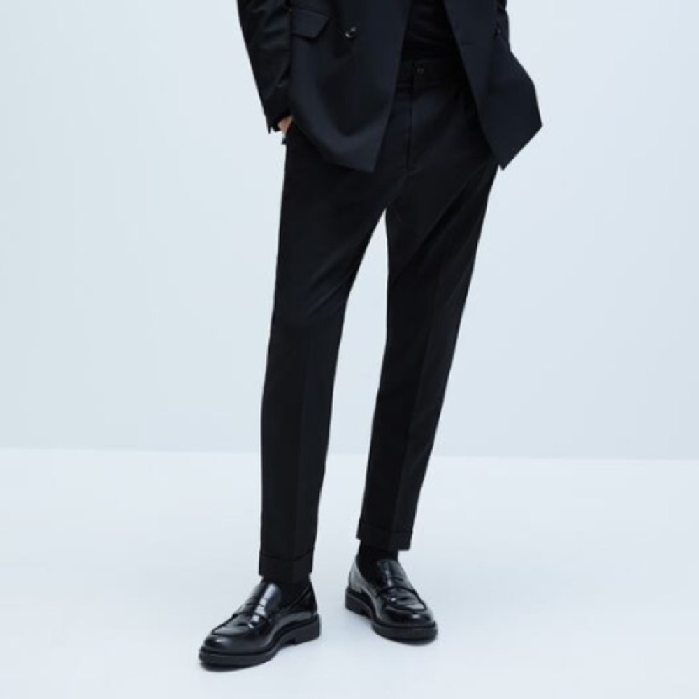 NWT ZARA PLEATED STRETCH SHEEN SUIT PANTS BLACK